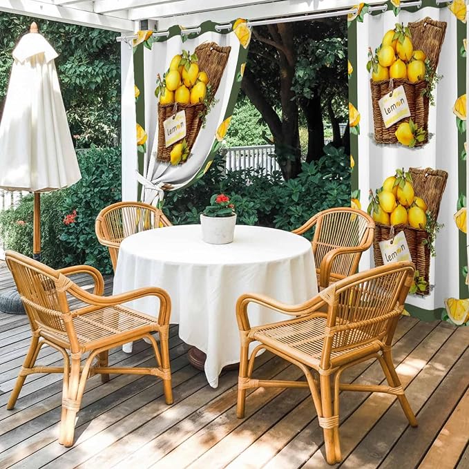Lemon Outdoor Curtains for Patio Lemons in Baskets Summer Tropical Plants Green - Image 4