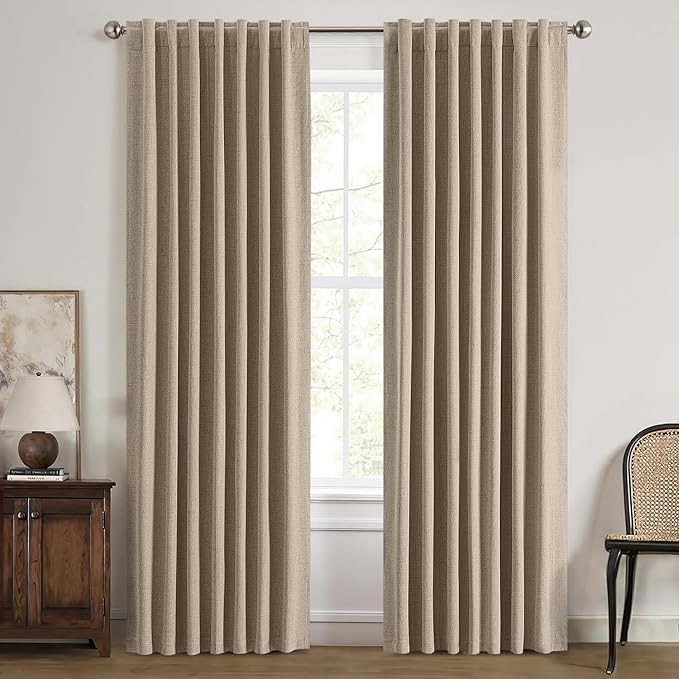 MIULEE 100% Blackout Linen Curtains for Bedroom, Brown Solid Luxury Decor Thermal Insulation Room Darkening Drapes for Living Room Nursery Back Tab Rod Pocket 42 x 63 Inches, 2 Panels