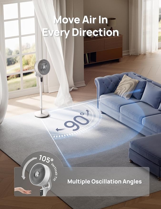DREO Fan for Bedroom, 2026 Upgraded, 90ft Airflow, 20dB Quiet Fan, 90° - Image 3