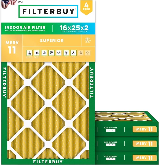Filterbuy 16x25x2 Air Filter MERV 11 Superior Pet & Allergy Defense, by Filterbuy