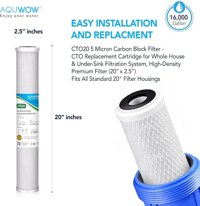 CTO20 5 Micron 2.5" x 20" Carbon Block Water Filter Set – Replacement Cartridges - Image 2