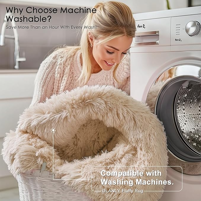 OLANLY 3x8 Machine Washable Runner Rugs for Hallway, Soft Fluffy Shaggy Bedside Rugs for Bedroom, Living Room, Indoor Floor Carpet for Kids Girls and Boys, Nursery Rooms, Home Decor Aesthetic, Beige
