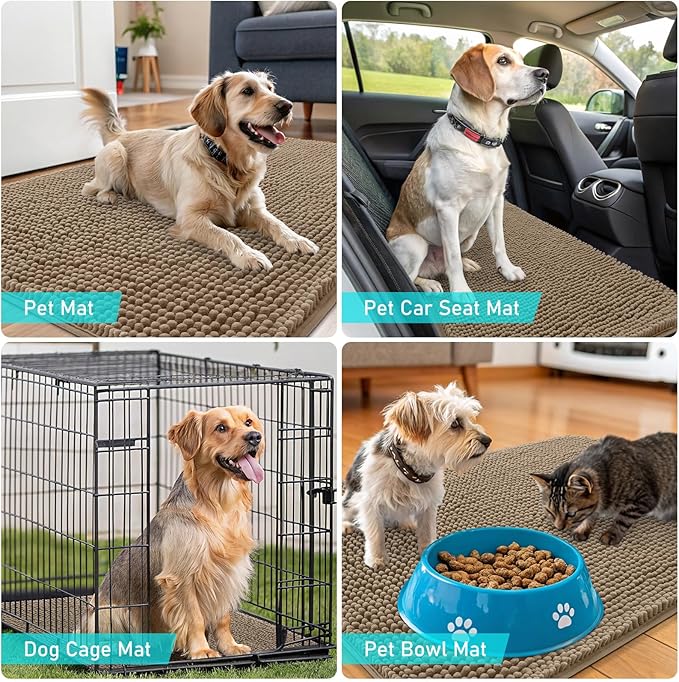 OLANLY Dog Door Mat for Muddy Paws 45x27, Absorbs Moisture and Dirt, Absorbent Non-Slip Washable Doormat, Quick Dry Chenille Mud Mat for Dogs, Entry Indoor Entryway Carpet for Inside Floor, Tan