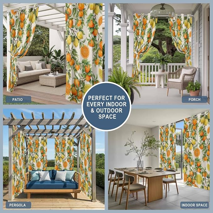 Lemons Yellow Orange Summer Plant Linen Outdoor Curtains - Image 8