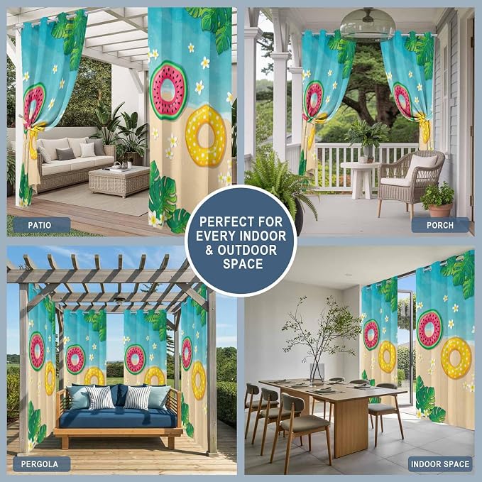Summer Outdoor Curtains for Patio Plumeria Swimming Circles Ocean Beach - Image 8