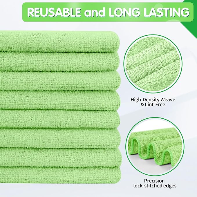 FIXSMITH Sage Green Microfiber Cleaning Cloth -Pack of 12, Highly Absorbent - Image 2