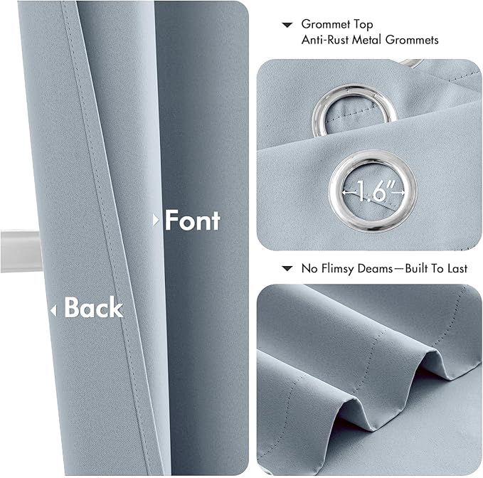 MIULEE Light Blue Blackout Curtains for Bedroom Living Room 63 Inches Long 2 Panels, Thermal Insulated Room Darkening Drapes Solid Grommet Noise Reduction Light Blocking Window Treatments 40x63 Inch