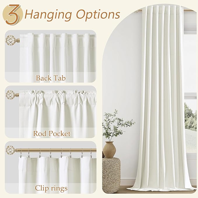 Guken Ivory 100% Blackout Linen Curtains 108 Inch Length 2 Panels Set for Living Room Bedroom Back Tab/Rod Pocket Thermal Insulated Black Out Drapes Room Darkening Farmhouse Window Curtains
