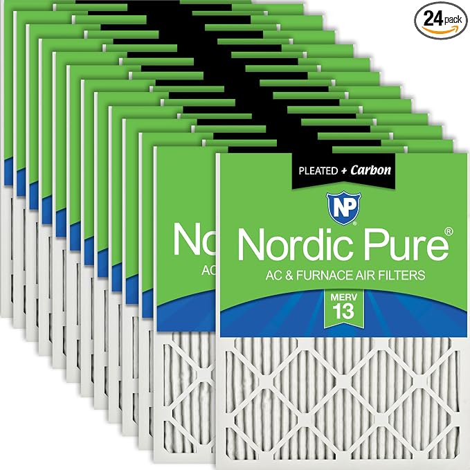 Nordic Pure 14x25x1 Pleated Pleated MERV 13 Plus Carbon Air Filters 24 Pack | by NordicPure