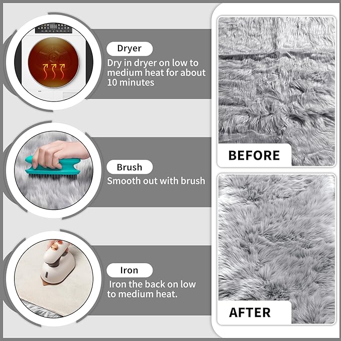 Ciicool Round Fur Fluffy Area Rug for Bedroom, Grey Faux Fur Rugs Furry Circle for Kids Room, Cute Furry Nursery Carpet, Plush Shag Circular Rugs Floor Carpets 3x3 Ft