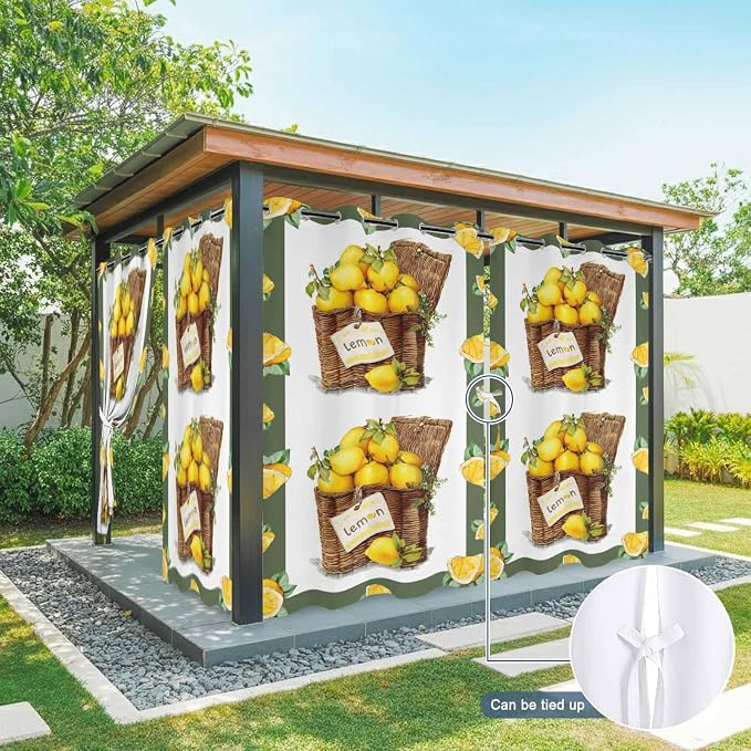 Lemon Outdoor Curtains for Patio Lemons in Baskets Summer Tropical Plants Green - Image 7