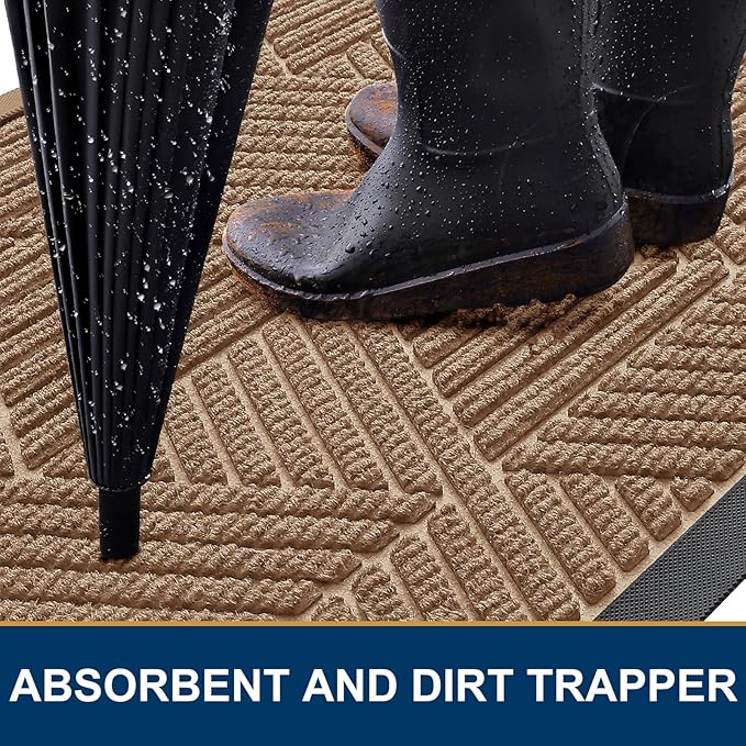 Smiry Front Door Mat Outside Entrance, Heavy Duty Sturdy Natural Rubber Doormat, Trap Dirt and Moisture, Easy Clean Low Profile Welcome Floor Mats for Indoor Outdoor Entry, 59x34 Inch, Coffee