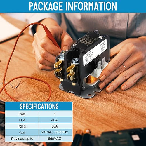 1 Pole Air Conditioner Contactor FLA 40 Amp 24VAC Coil, Compatible - Image 2