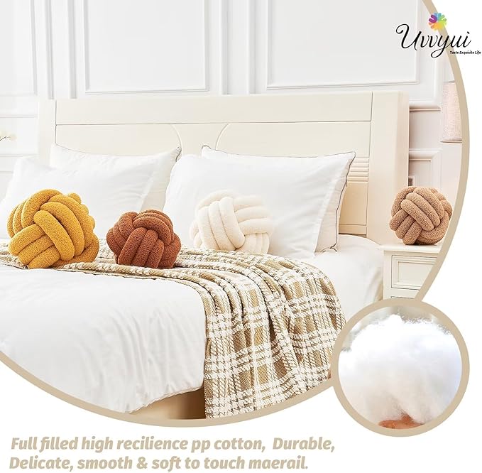 Uvvyui Knot Pillow Ball, Soft Home Decorative Round Throw Pillow, Handmade Knotted Plush Pillow, Round Boucle Pillow Cushion (8.6 Inches Orange)