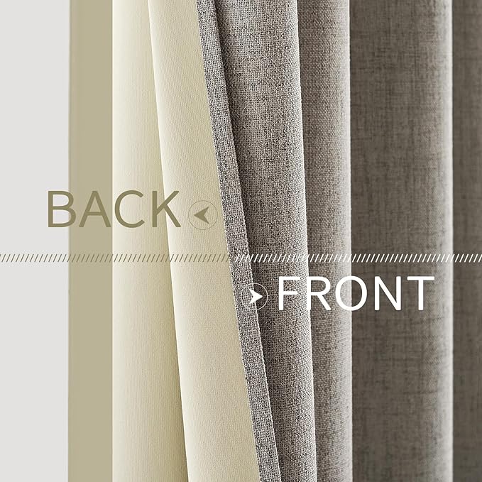 MIULEE Linen Curtains for Bedroom Solid 100% Blackout Thermal Insulated Greige Curtains Grommet Room Darkening Drapes for Living Room Nursery 52x84 Inch (2 Panels)