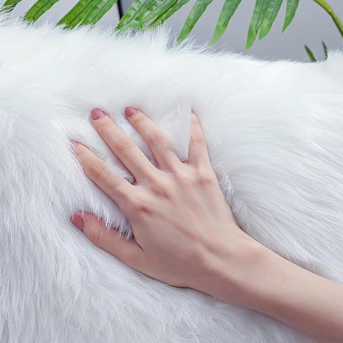 linmopm Faux Fur Rug Sheepskin Shag Fluffy Fuzzy 5x7 ft White Rugs for Bedroom Bedside Bed Floor Living Room Plush Rectangle High-Density Cushion Carpet Super Sofa Cover