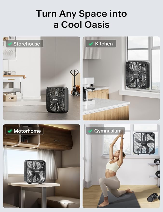 PELONIS 20 Inch Box Fan for Bedroom– 3 Speeds, Floor Fan, Window Fan, Table Fan - Image 7