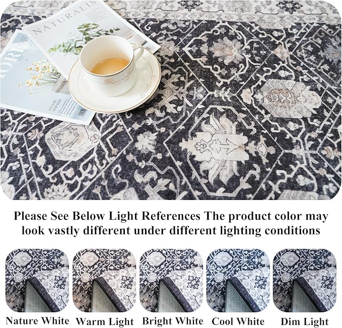 Washable 3x25 Extra Long Runners: Oriental Soft Non-Slip Hallway Runner Rugs for Kitchen Dining Room Indoor Low Pile Thin Entry Floor Mat Stain Resistant Carpet for Living Room Bedroom (3 x 25,Black)