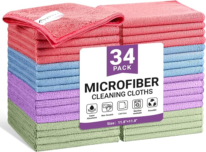 SIFANGKE Microfiber Cleaning Cloth, 34 Pack Assorted Color Cleaning Rags by Unknown