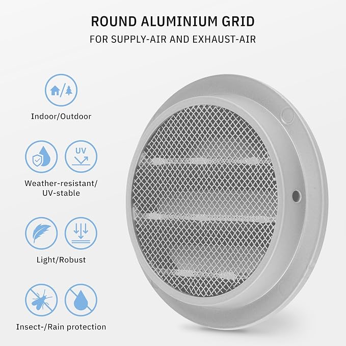 calimaero® WSGG 3" Inch Gray Round Metal Air Vent Grill Cover Flat Louver - Image 3