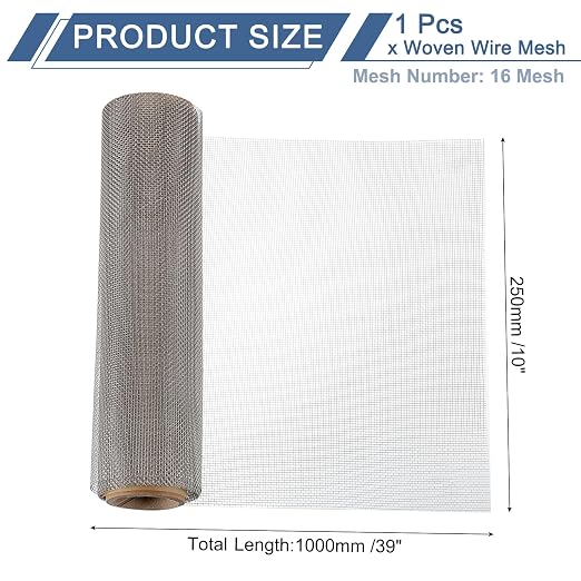uxcell 16 Mesh 39" x 10" Woven Wire Mesh, 316 Stainless Steel Air Vent Filter - Image 2