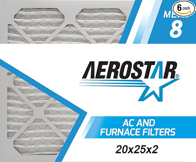 Aerostar 20x25x2 MERV 8, Pleated Air Filter, Box of 6, Made in the USA by AirFiltersDelivered