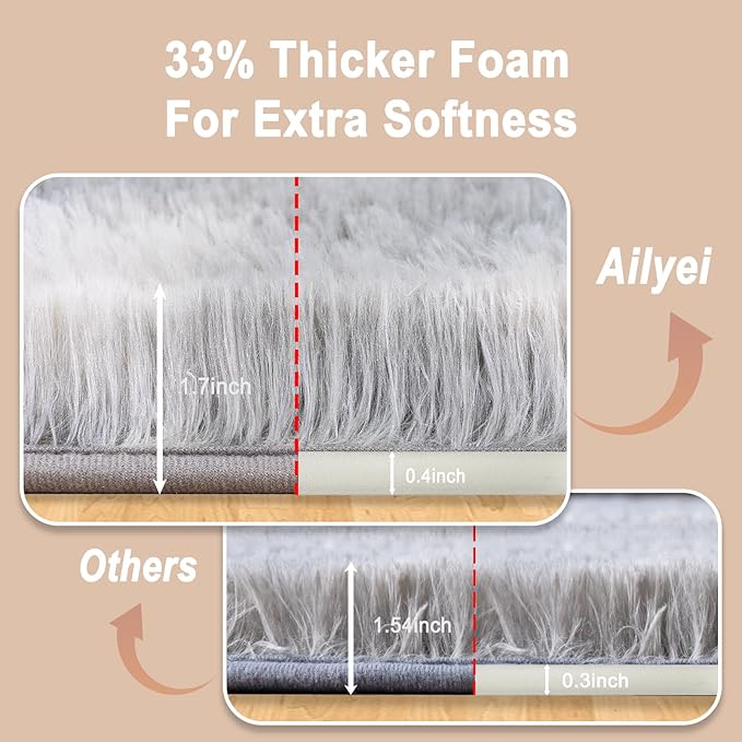 Ultra Soft Runner Rugs for Bedroom Hallways with Upgraded Non-Slip Rubber Backing & Thick Memory Sponge, 2x4 Feet Fluffy Shag Throw Area Rug for Bedside Dorm Tie-dye Light Grey