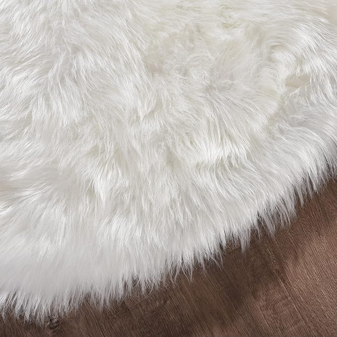 Goolela White Round Area Rug 5ft Fluffy Circle Faux Fur Sheepskin Carpet for Bedroom Living Room Fuzzy Furry Plush Washable