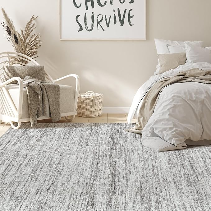 Nakagishi 8X10 Area Rugs Living Room: Washable Large Vintage Rug Neutral Non-Slip Soft Stain Resistant Indoor Carpet for Bedroom Nursery Dining Room Office Playroom - Grey-01