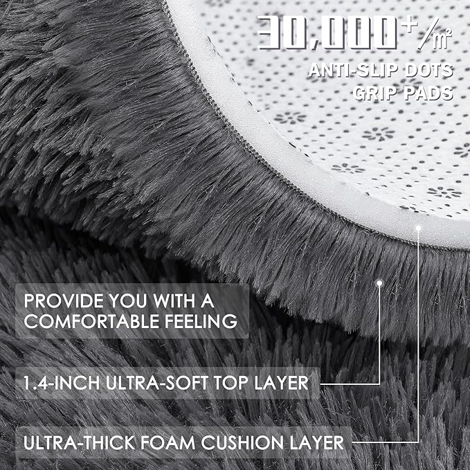 OLANLY 4x11 Area Rugs for Living Room Bedroom, Machine Washable Soft Fluffy Shaggy Bedside Rug, Indoor Floor Carpet for Kids Girls and Boys, Dorms, Nursery Rooms, Home Decor Aesthetic, Grey