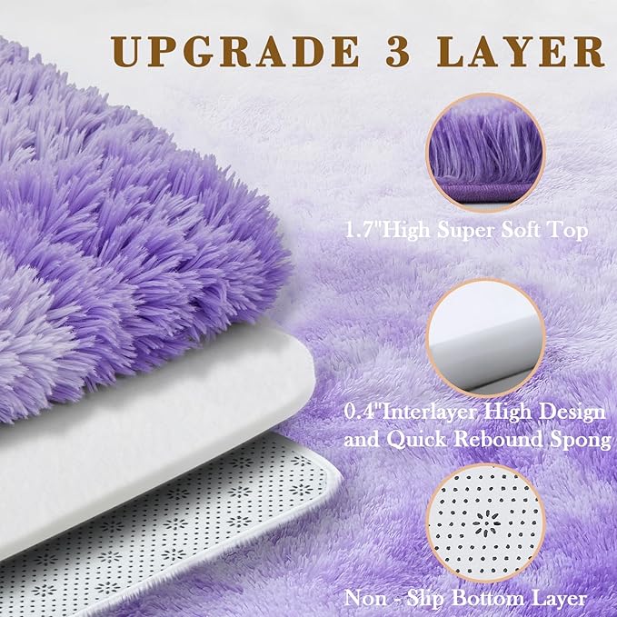 Rugs for Living Room 5x8, Alfombras para Salas Shag Large Plush Soft Area Rug, Shaggy Carpets for Bedroom, Kids Boys Girls Home Decor Aesthetic (Purple Starry, 5x8 Feet)