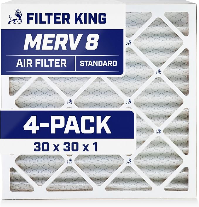 Filter King 30x30x1 Air Filter | 4-PACK | MERV 8 HVAC Pleated A/C Furnace by FilterKing