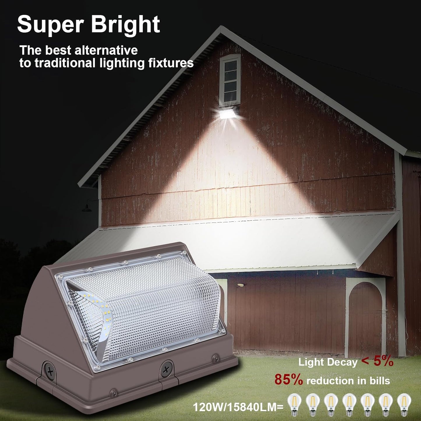 120W LED Wall Pack with Photocell, 5000K 15840LM Dusk to Dawn Lights Security Switch Control Outdoor Wall Light, Commercial Waterproof Rust-Proof Outside Lighting for Barn Shop Garage 8Pack