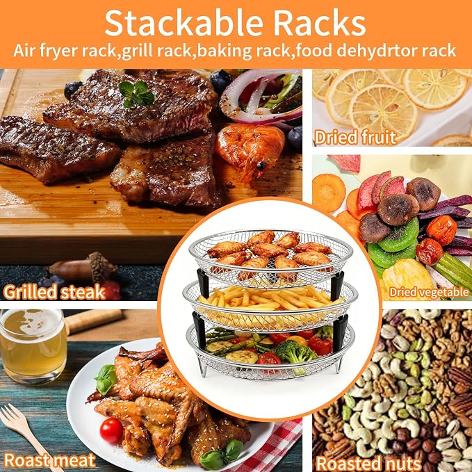 3 Layers Stackable Air Fryer Rack, 8 Inch Round Food Grade Stainless Steel - Image 7