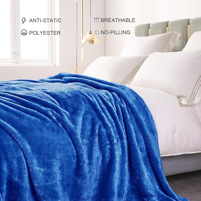 Exclusivo Mezcla Plush Fuzzy Fleece Bed Blanket Queen Size, Super Soft, Fluffy and Warm Blankets for Couch, Bed, All Season (Cobalt Blue, 90x90 inches)