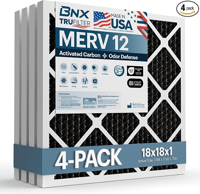 BNX TruFilter 18x18x1 MERV 12 Odor Defense AC Furnace Air Filter by BNX
