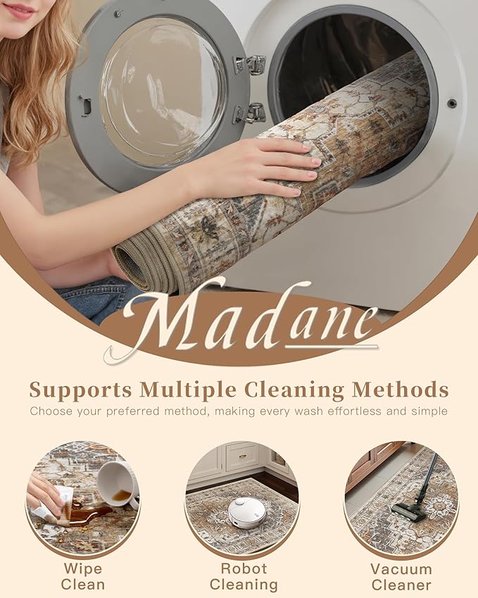 Madane Hallway Runner Rug 3x16 - Vintage Non Slip Washable 16ft Kitchen Runner for Entrance Soft Long Carpet Runners for Living Room Bathroom Low Pile Floor Mat for Bedroom Dining Room, Turmeric/Grey