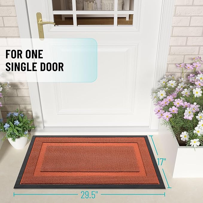OLANLY Front Door Mat Indoor Outdoor Entrance, Waterproof All-Season, All-Weather Doormat, Sturdy Natural Rubber, Low Profile, Easy Clean Patio Porch Entryway Mat, 35x23, Vermillion Red