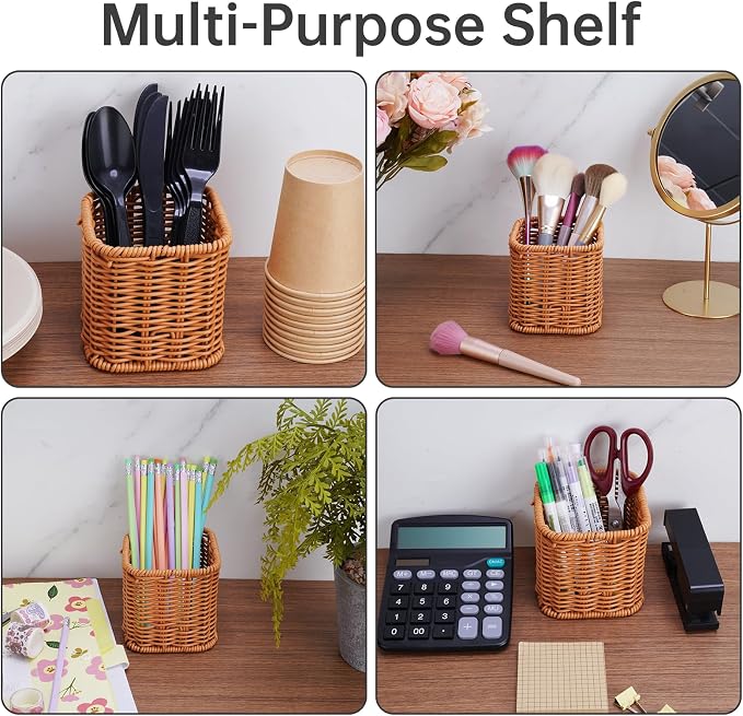 NiHome Remote Caddy, Bedside Remote Control Holder, Synthetic Rattan Organizer - Image 7