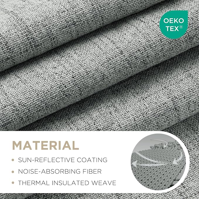 Joydeco Blackout Curtains for Bedroom - 100% Light Blocking 2 Panels Light Grey Drapes 37" W x 84" L, Thermal Insulated Room Darkening Curtains, Linen Textured for Living Room, Rod Pocket & Back Tabs