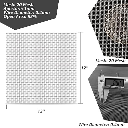 AMZDEPOT 4 Pack 12x12 Inch Wire Mesh, 20 Mesh Stainless Steel Mesh, Never Rust - Image 2