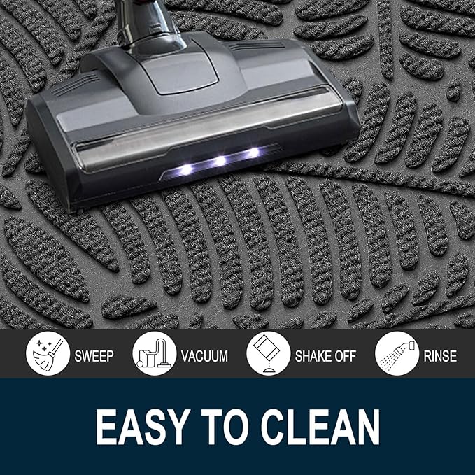 Colorxy Waterproof Doormat, Sturdy Natural Rubber Front Indoor Mat, Non Slip Low Profile Outdoor Door Mat, Stain and Fade Resistant Floor Mats, Easy Clean Patio Entry Mat, 47''x24'', Light Grey