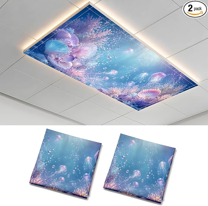 2 Pack Underwater Jellyfish Decorative Ceiling Light Covers, Magnetic 4x2 Ft by AOHMPT