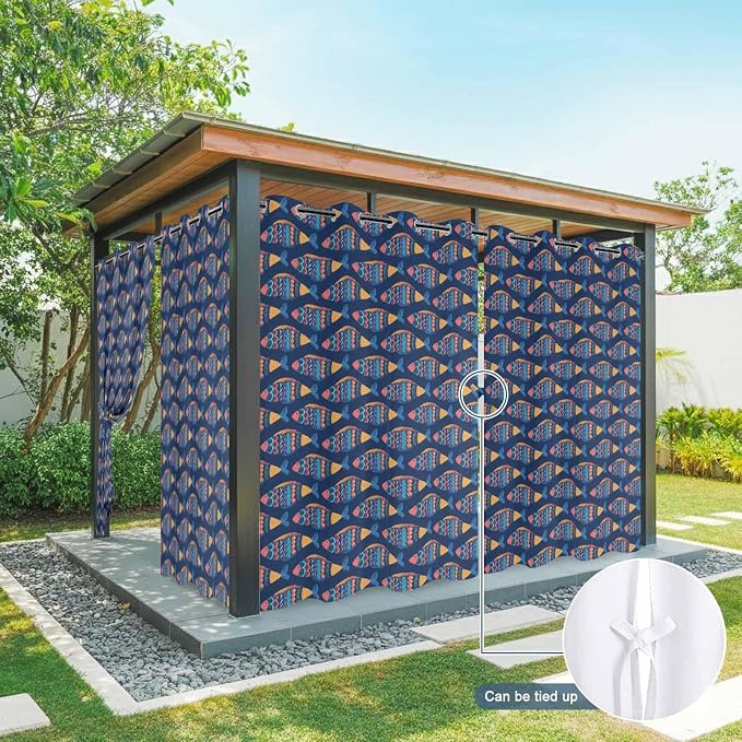 Fish Outdoor Curtains for Patio Vintage National Wind Fish Blue Waterproof - Image 7