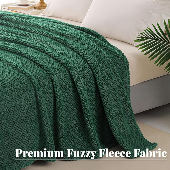 Whale Flotilla King Size Fuzzy Fleece Blanket for Bed, 90x104 Inch Fluffy Warm Soft Jacquard Blankets for All Season, Lightweight and Cozy, Deep Green