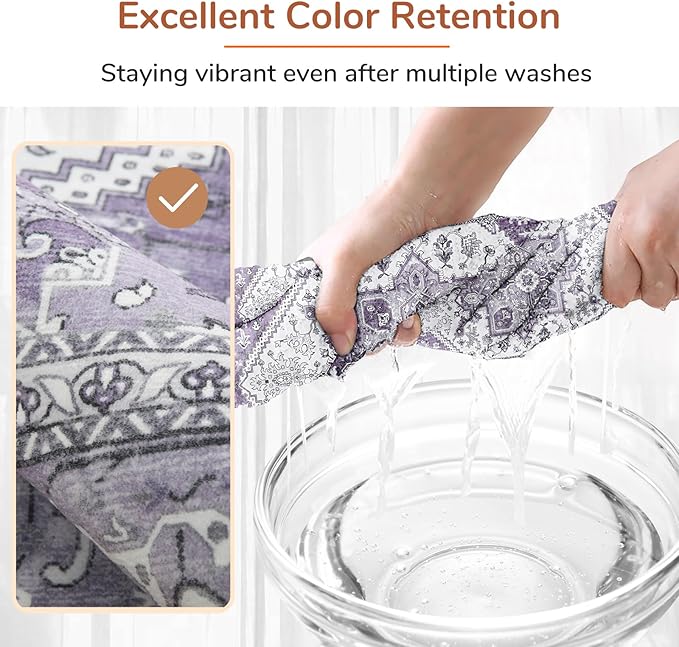 OPPODREAM Soft Area Rugs 4x6, Low-Pile Washable Rugs 4x6 with Non Slip Backing, Faux Cashmere 4 x 6 Throw Carpet, Purple