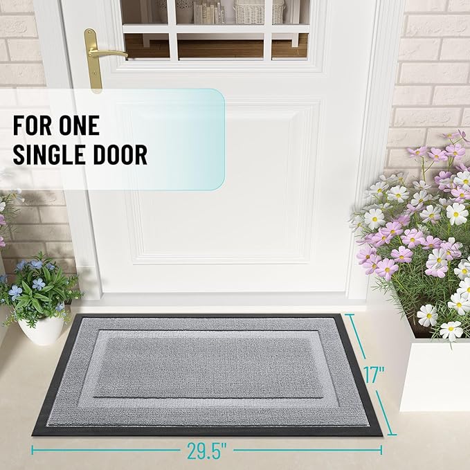 OLANLY Front Door Mat Indoor Outdoor Entrance, Waterproof All-Season, All-Weather Doormat, Sturdy Natural Rubber, Low Profile, Easy Clean Patio Porch Entryway Mat, 33x21, Silver Gray