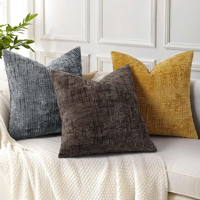 decorUhome Dark Grey Chenille Throw Pillow Covers 12x20 Set of 2 Textured Soft Cozy Slubby Couch Pillow Covers Modern Farmhouse Boho Decorative Pillow Cases for Bed Sofa Living Room