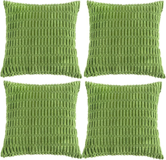 Fancy Homi 4 Packs Boho Lime Green Decorative Throw Pillow Covers 16x16 Inch for Couch Bed Sofa, Rustic Modern Farmhouse Home Decor, Soft Plush Corduroy Cute Square Cushion Case 40x40 cm