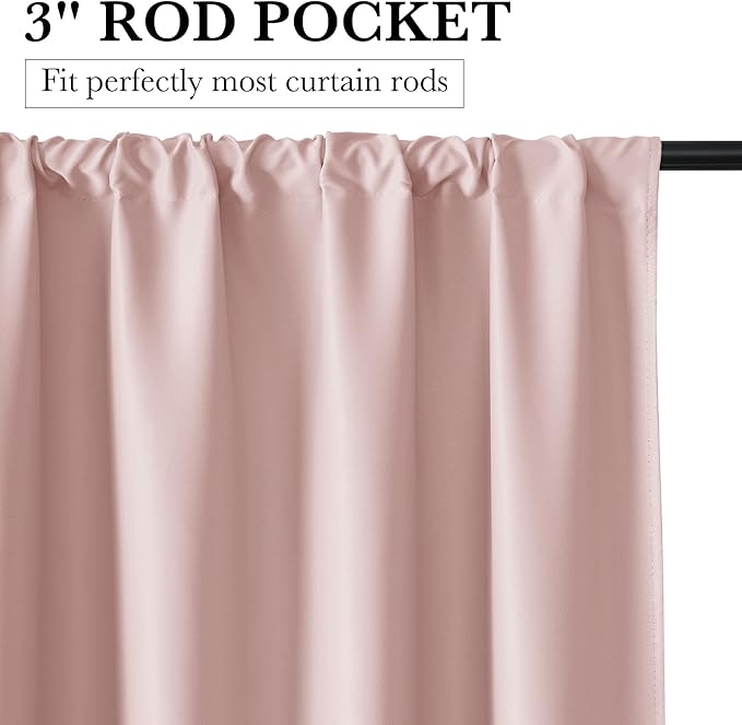 RYB HOME Bedroom Blackout Curtains 72 inches Long, 100% Blackout Thermal Insulated Noise Reducing Curtains for Living Room Nursury, 62 inches Wide by 72 inches Long, Baby Pink